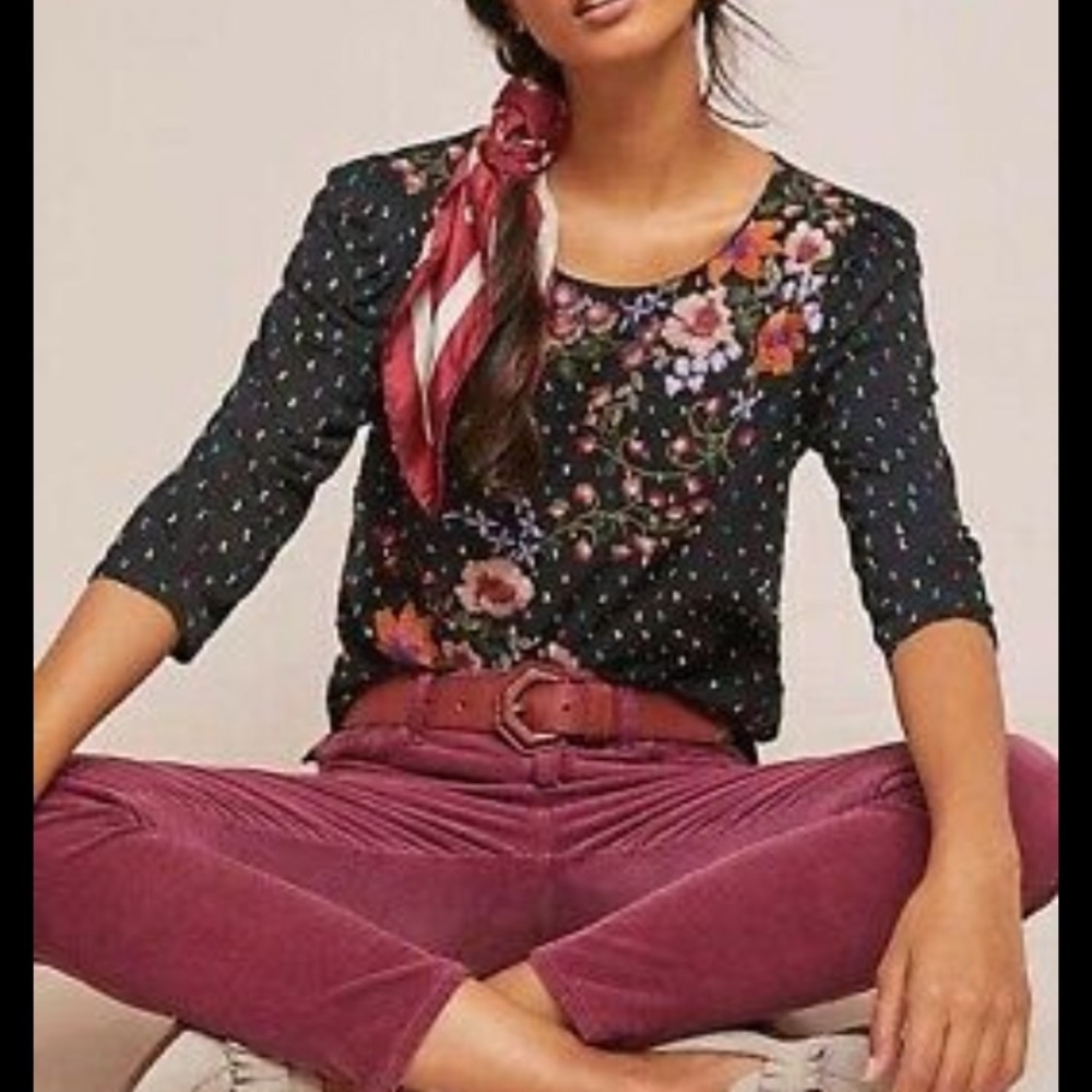 Anthropologie One Sept Blanche Embroidered Top